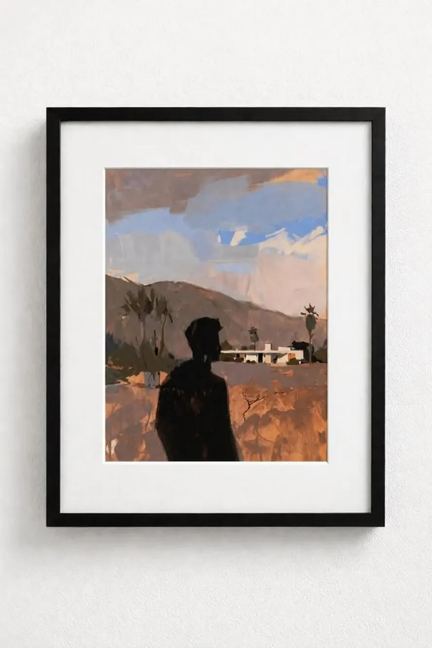 Framed Figurative Landscape Painting Print — Moody Desert Silhouette